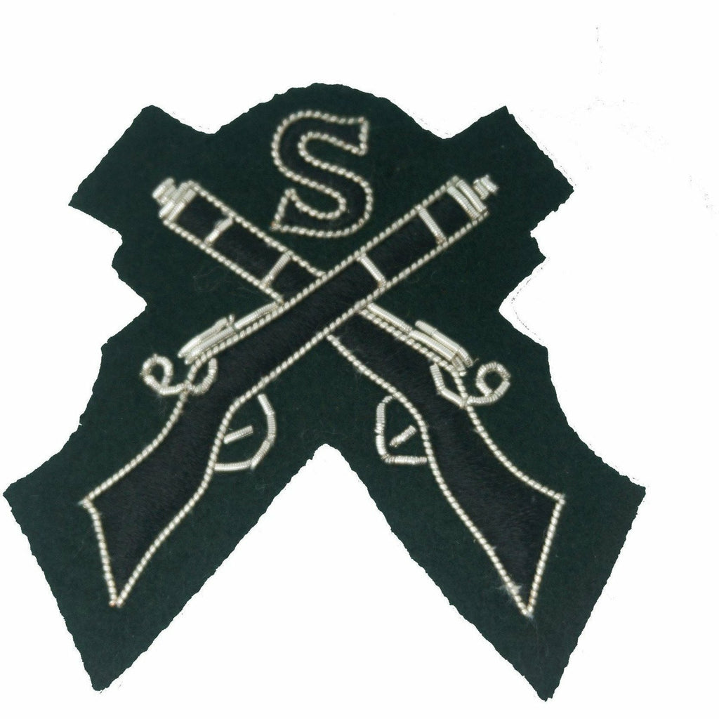 Rifles Mess Dress- Qualification Badge - Sniper (X Rifles & S) - Silver on Rifle Green [product_type] Ammo & Company - Military Direct